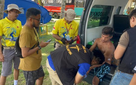 Atlet Surfing Cidera,Tourist Police Beri pertolongan 